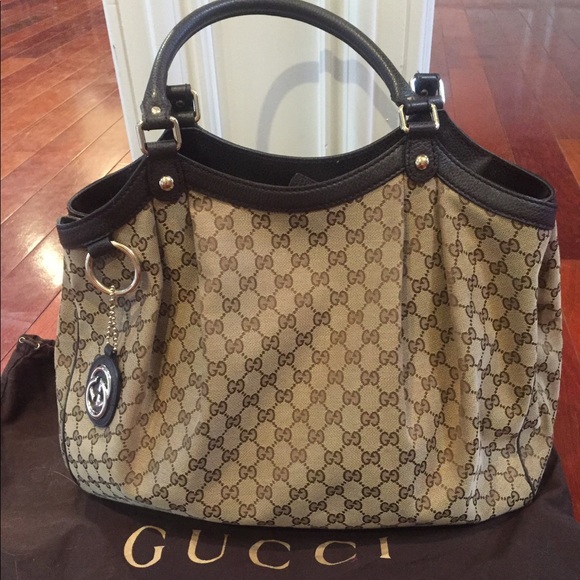 Gucci Handbags - Gucci Logo Large Sukey Handbag Purse Brown Leather